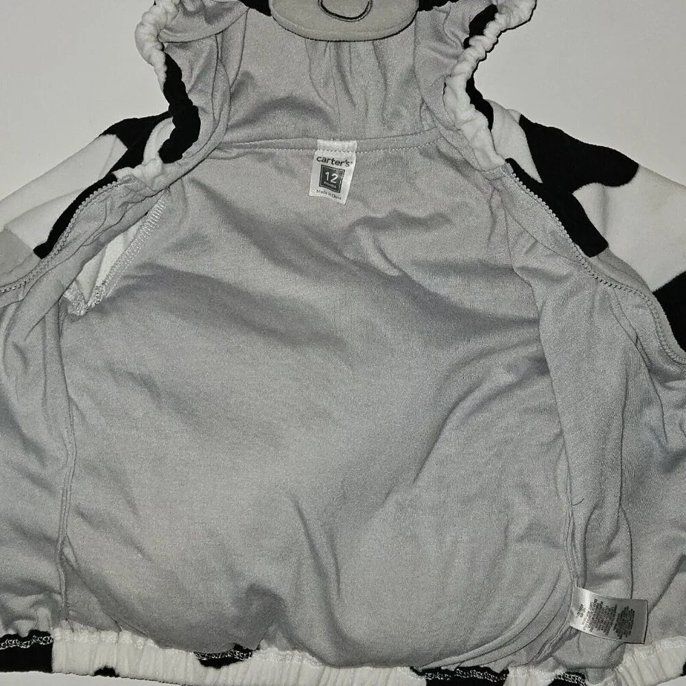 Carter's Black White Cow Halloween Costume Baby 12 Months Hooded JACKET ONLY